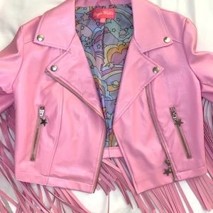 baby pink sugar thrillz pink fringe leather jacket